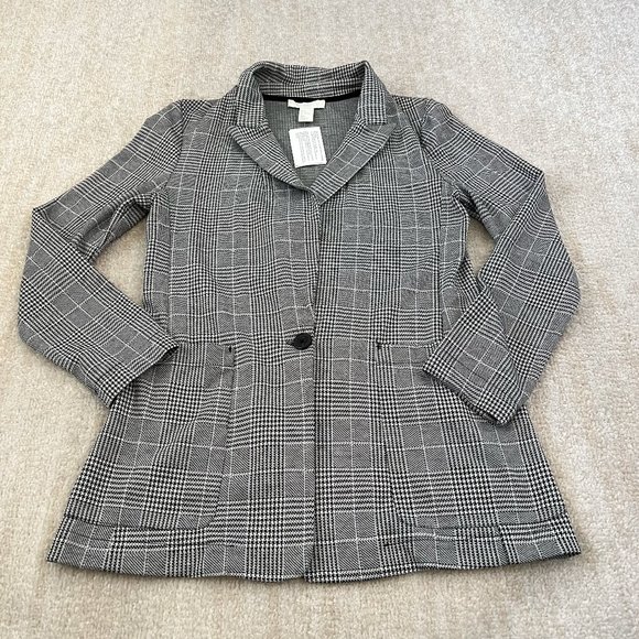 NWT H&M Glen Plaid Blazer Jacket 4 Knit Unlined Long - Picture 1 of 8